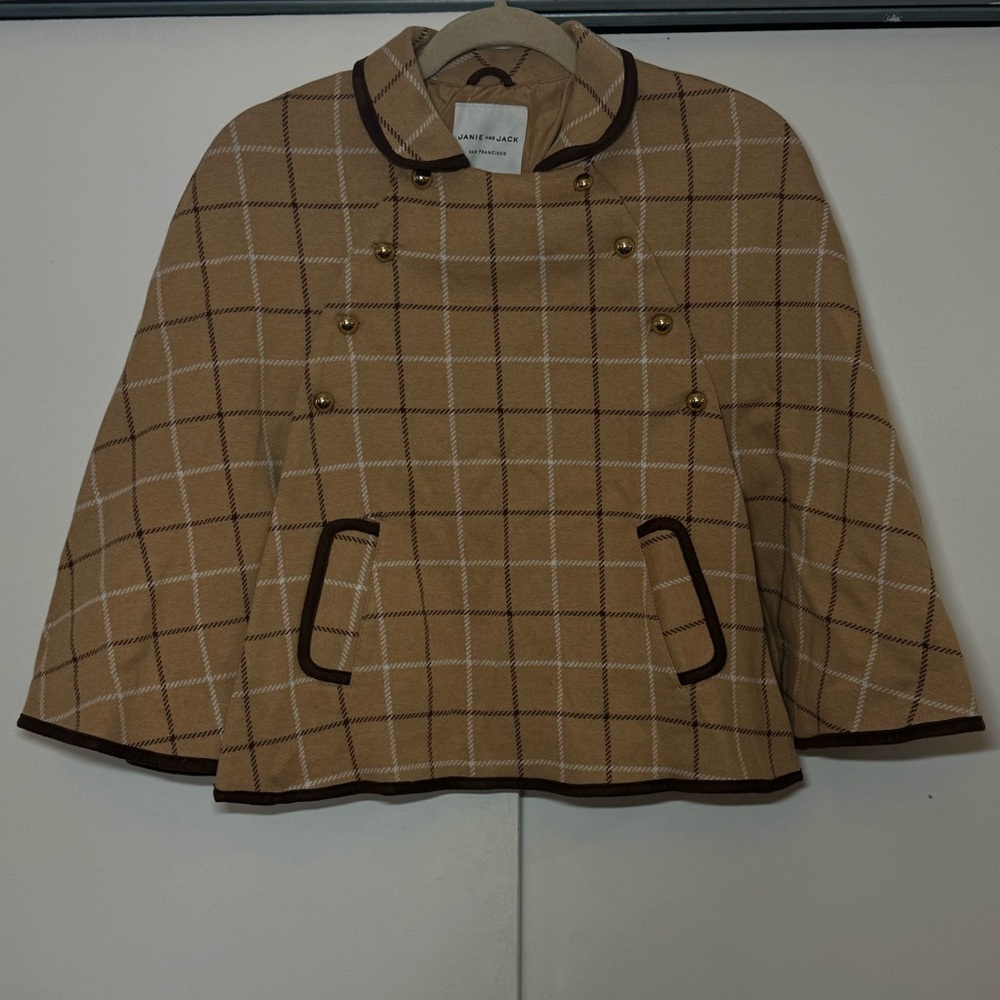 Janie and Jack Tan Plaid girls‎ Cape size 10 to 12